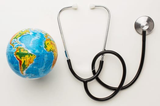 top view stethoscope with earth globe peace day. Resolution and high quality beautiful photo