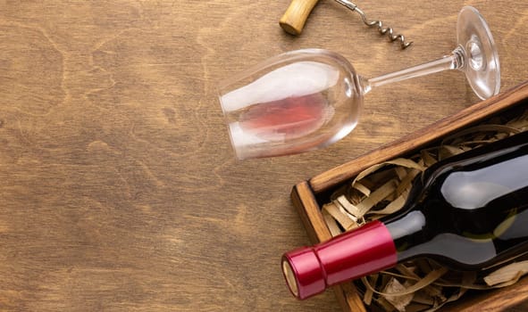 top view wine bottle glass with copy space. Resolution and high quality beautiful photo