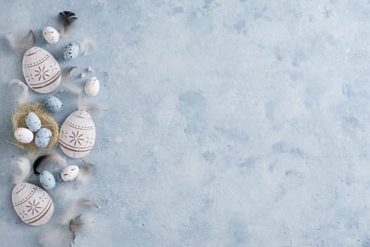 top view traditional easter eggs concept with copy space. Resolution and high quality beautiful photo