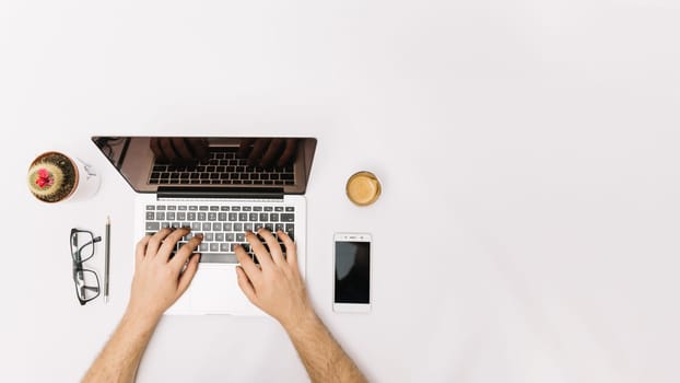 unrecognizable employee working with laptop. Resolution and high quality beautiful photo