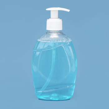 transparent bottle liquid soap blue background. Resolution and high quality beautiful photo
