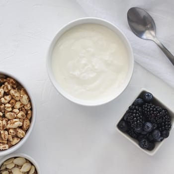 top view yogurt bowl fruits. Resolution and high quality beautiful photo