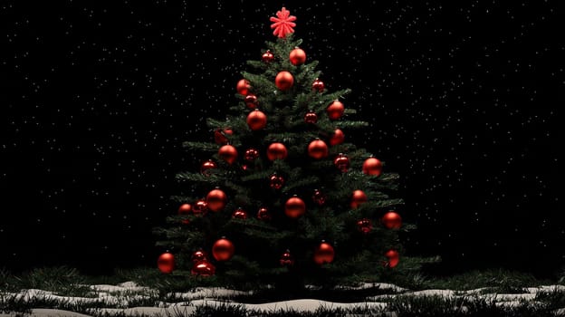 A lifelike 3D-rendered Christmas tree elegantly decorated with vibrant red ornaments. This festive display captures the holiday spirit with striking detail and color, showcasing the beauty of each ornament against the rich green branches.A lifelike 3D-rendered Christmas tree elegantly decorated with vibrant red ornaments. This festive display captures the holiday spirit with striking detail and color, showcasing the beauty of each ornament against the rich green branches.