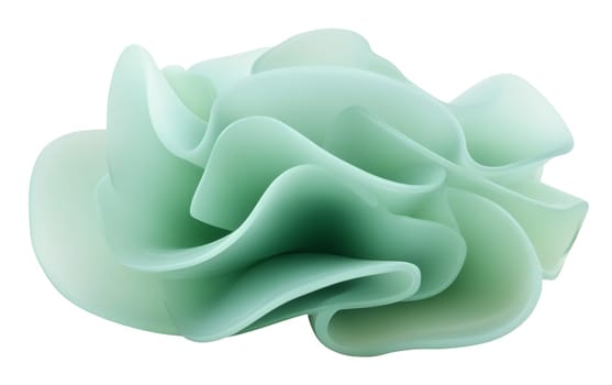 A stunning abstract sculpture resembling a green flower, showcasing elegant curves and artistic design. Isolated on white background.