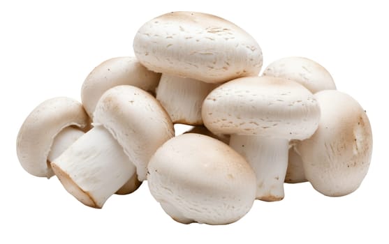 A heap of organic champignon mushrooms, showcasing their delicate texture and earthy flavor. Isolated on white background.