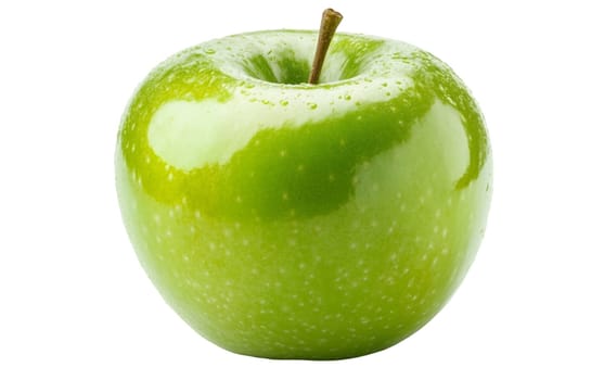 A fresh green apple with a shiny surface, highlighting its crisp texture and vibrant color. Isolated on white background.