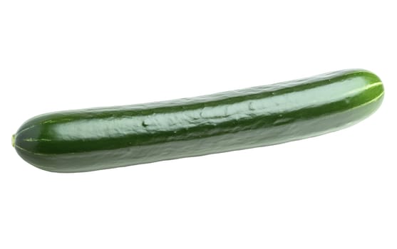 A long green cucumber showcased on a white background, emphasizing its smooth skin and fresh quality. Isolated on white background.