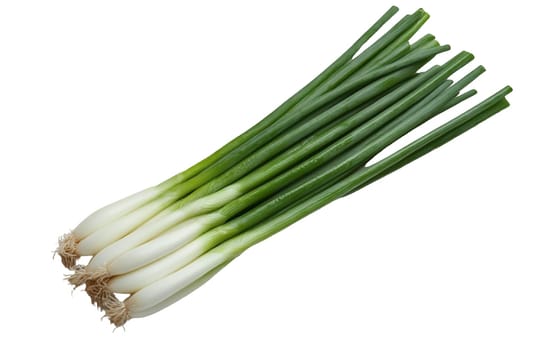 A fresh bunch of green onions on a white background, offering culinary versatility and flavor enhancement. Isolated on white background.