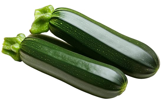 Two dark green zucchinis, ideal for fresh and healthy food themes. Isolated on white background.