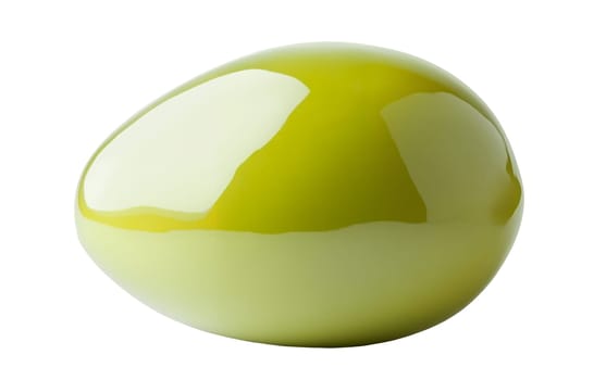 A glossy green olive on a dark background, ideal for culinary themes with ample copy space. Isolated on white background.