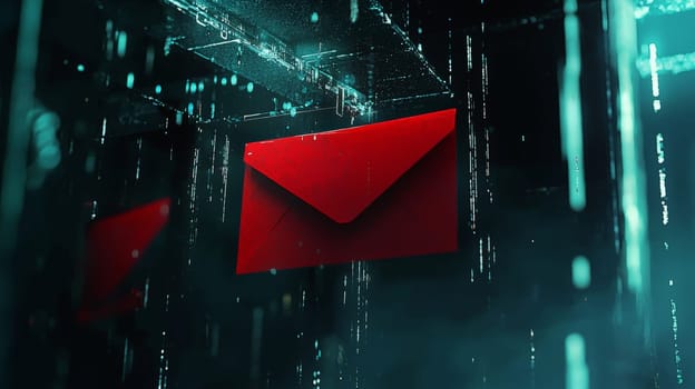 A striking image symbolizing a cybersecurity warning, featuring a red envelope icon on a digital screen. The vivid red color represents urgency, alerting viewers to potential security threats or data breaches. The minimalistic design effectively conveys the critical need for vigilance in digital communication.