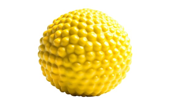 A vibrant yellow sphere with a bumpy texture set against a stark white background, perfect for design projects with copy space. Isolated on white background.