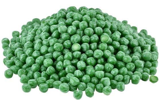 A large mound of dehydrated green peas, perfect for long term storage and use in various dishes. Isolated on white background.
