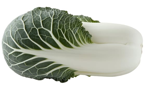 Crisp bok choy with lush green leaves and white stalks, ideal for healthy cooking and salads. Isolated on white background.