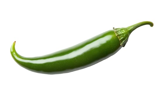 A long green pepper isolated on a white background, emphasizing its smooth texture and vibrant color. Isolated on white background.