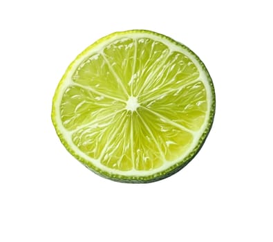 Sliced lime on a white background, highlighting its juicy texture and vibrant green color with copy space. Isolated on white background.