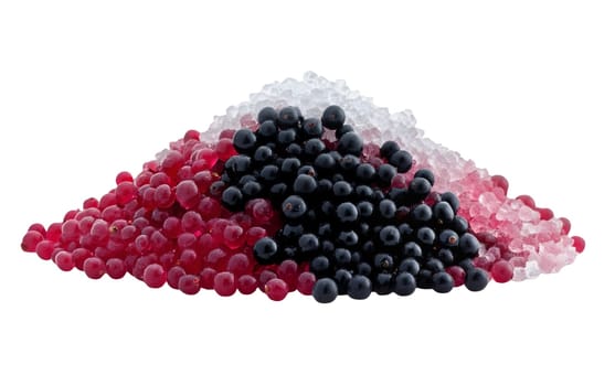 A pile of fresh white and red currants neatly arranged, showcasing their vibrant colors and textures on a white background. Isolated on white background.