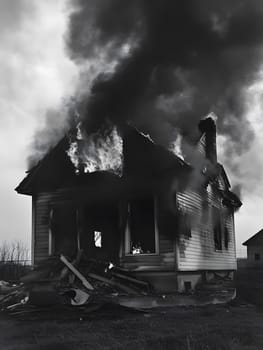 Burning Fire House Burn down Building. Flame Disaster Emergency