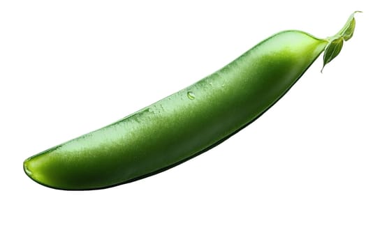 A fresh green snow pea pod, isolated against a dark background, showcasing its vibrant color. Isolated on white background.