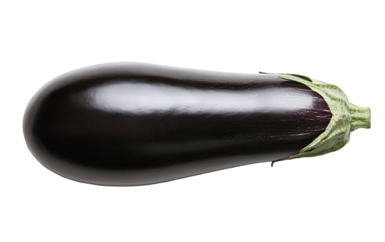 A single, glossy white eggplant with a vivid green stem, perfect for healthy cooking concepts. Isolated on white background.