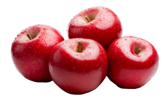 A group of shiny red apples with water droplets, emphasizing freshness and natural appeal. Isolated on white background.