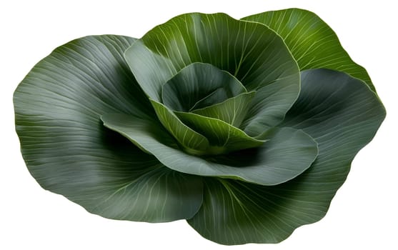 Close up of a single green cabbage leaf with detailed veins and rich color. Isolated on white background.