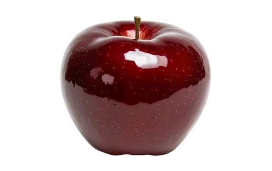 A single polished red apple with a glossy finish, symbolizing simplicity and freshness. Isolated on white background.