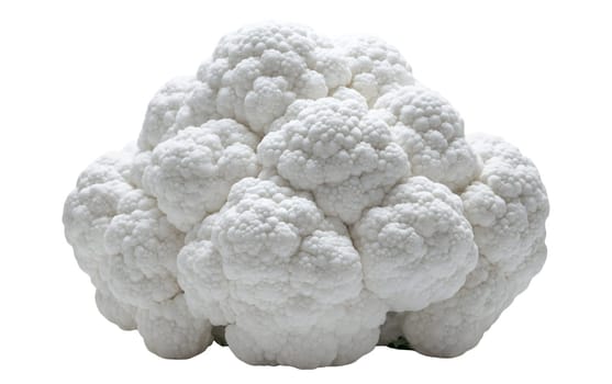 A fresh cauliflower head with its intricate white florets and natural texture. Isolated on white background.