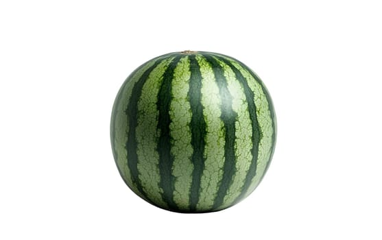 A whole ripe watermelon with a glossy surface, set against a dark backdrop, ideal for food and diet themes. Isolated on white background.