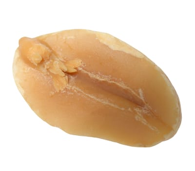 Half of roasted peeled peanut on isolated background, close up