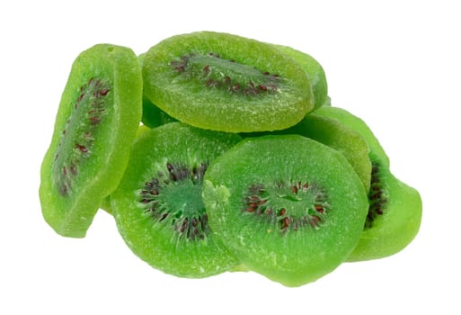A pile of dry kiwi pieces on isolated background