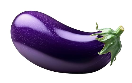 A beautifully colored violet eggplant with a glossy finish, emphasizing freshness and quality. Isolated on white background.