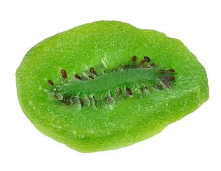 Piece of dried kiwi on isolated background, close up