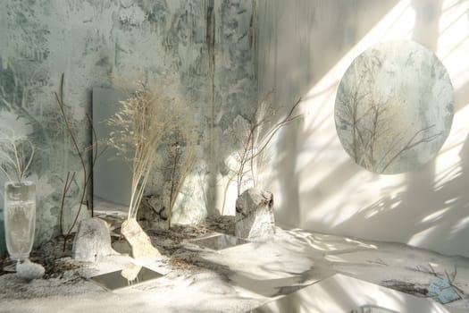 Interpretive mockup arrangement for stimulating thought and reflection.