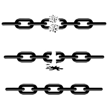 Vector Broken Chain icon, Weaknesses icon. Metal chain icon. Simple flat logo of chain on white background. Chain silhouette symbol.