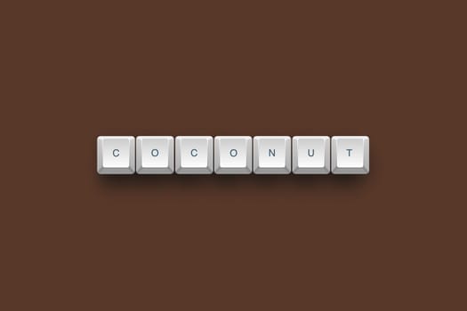 Coconut text on a 3d keyboard button with shadow, 3d Illustration