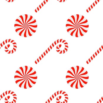 Vector Christmas candy seamless pattern. Lollipop sugar caramel. Cartoon dessert background.
