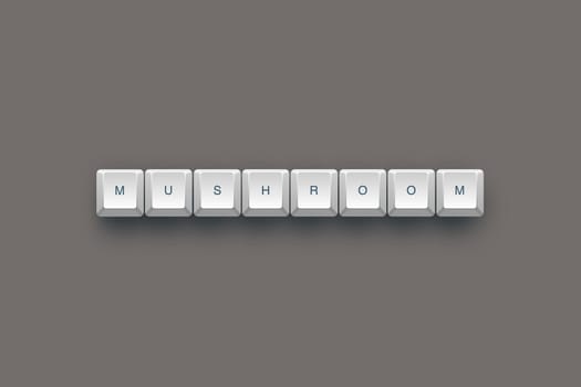 Mushroom text on a 3d keyboard button with shadow, 3d Illustration