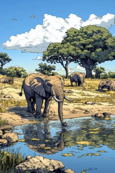Illustration for children, savannah animals. AI generative.