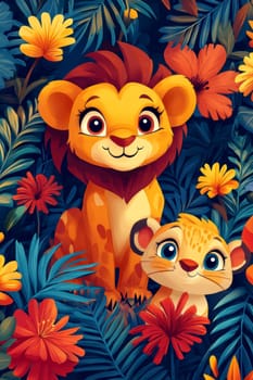 Illustration for children, savannah animals. AI generative.