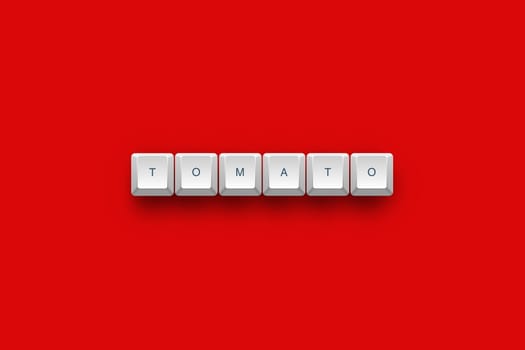 Tomato text on a 3d keyboard button with shadow, 3d Illustration