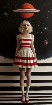 Paint oil colors eye-catching hyper-detailed realism fantastic retro-futuristic portrait of straight short cut and bangs magenta hair slight sulky young albino woman 70's glamorous clothing on background dressed, portrait of famous people Dakota Fanning, the woman is standing in the middle of a striped black and electric cobalt grass field michael sewa edward hopper style, fuchsia moon, ufo disk flying in the starry black night sky, Bo Bartlett, Tom Bagshaw --chaos 30 --ar 1:2 --style raw --stylize 300 --v 6.1 Job ID: 14f80af3-619e-46f5-9558-361caf264ebd