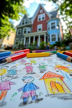 Children painting drawings. AI generative.