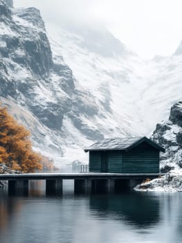 modern gabled house and landscape of the far north. AI generative.