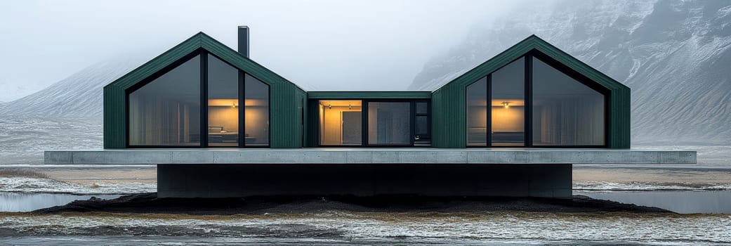 modern gabled house and landscape of the far north. AI generative.