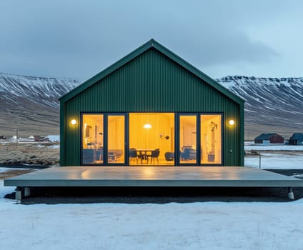modern gabled house and landscape of the far north. AI generative.