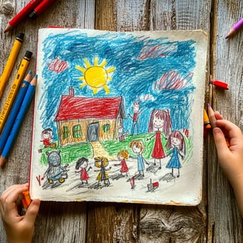 Children painting drawings. AI generative.