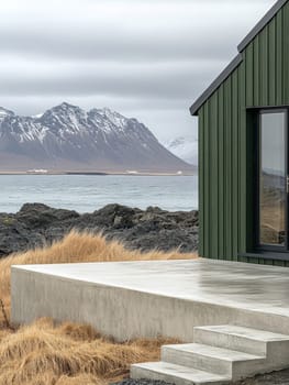 modern gabled house and landscape of the far north. AI generative.