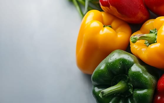 A selection of bell peppers in red, yellow, and green, with ample copy space for design or text.