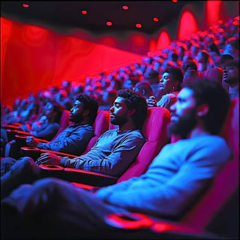 People watching the movie in the theater. AI generative.